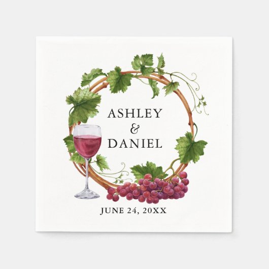 Serviette En Papier Aquarelle Vignes Vignes Bois Mariage Wreath (Devant)
