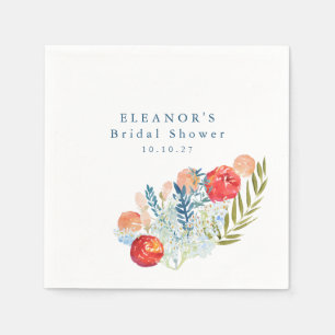 Serviette En Papier Aquarelle vintage Bleu Rouge Fête des mariées Flor