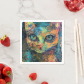 Serviette En Papier Aquarelle Vintage Chat Abstrait (10) (En situation)