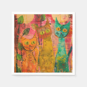Serviette En Papier Aquarelle Vintage Chat Abstrait (2)