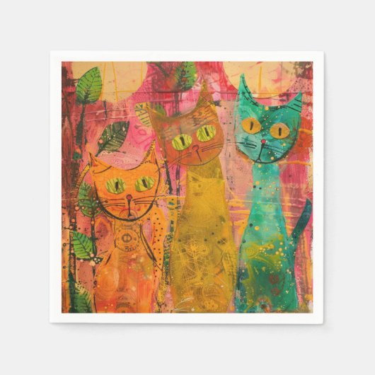 Serviette En Papier Aquarelle Vintage Chat Abstrait (2) (Devant)