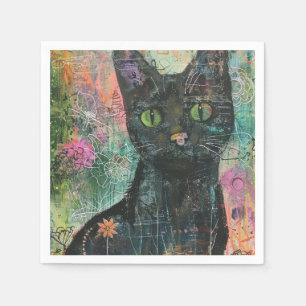 Serviette En Papier Aquarelle Vintage Chat Abstrait (5)