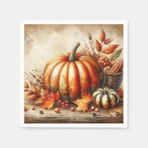 Serviette En Papier Aquarelle vintage des citrouilles et des feuilles