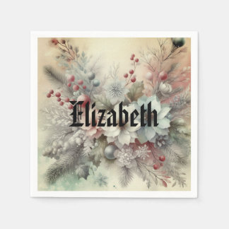 Serviette En Papier Aquarelle vintage Fleur de Noël et ornements