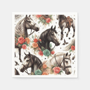 Serviette En Papier Aquarelle vintage Peinture Cheval sans joint