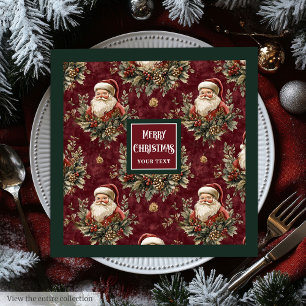 Serviette En Papier Aquarelle vintage Santa Claus vert bordeaux