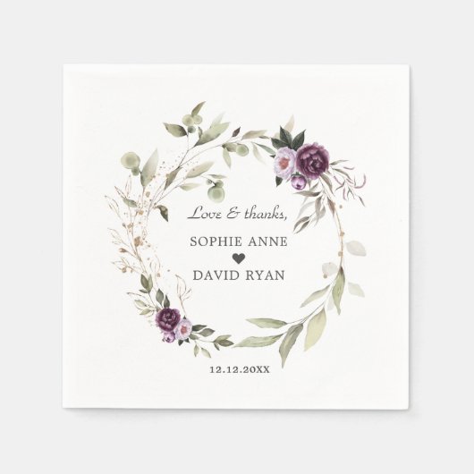 Serviette En Papier Aquarelle violet Fleurs roses Mariage Feuille (Devant)