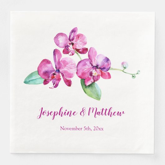 Serviette En Papier Aquarelle violet orchidée Mariage floral (Devant)