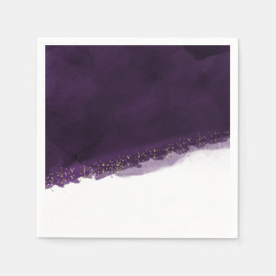 Serviette En Papier Aquarelle Violet Prune & Moderne Élégant Doré Chic
