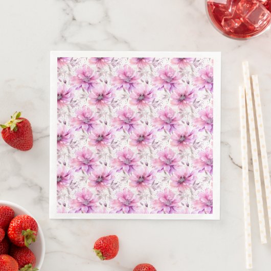 Serviette En Papier Aquarelle violet rose Motif de printemps (En situation)