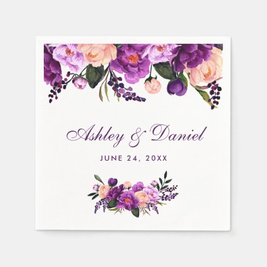 Serviette En Papier Aquarelle violet ultra violet Mariage de fleurs PS (Devant)