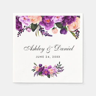 Serviette En Papier Aquarelle violet ultra violet Mariage floral