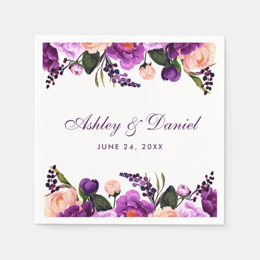 Serviette En Papier Aquarelle violet Ultra violet Mariage floral P (Devant)