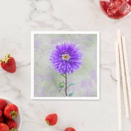 Serviette En Papier Aquarelle violette dahlia (En situation)