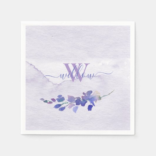 Serviette En Papier Aquarelle violette Fête des mariées monographique (Devant)