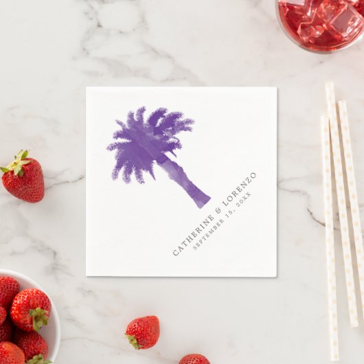 Serviette En Papier Aquarelle violette Palm Tree Aquarelle Réception (En situation)
