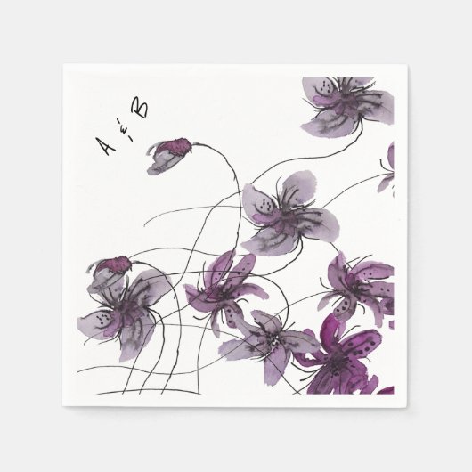 Serviette En Papier Aquarelle violette sauvage peinte à la main (Devant)