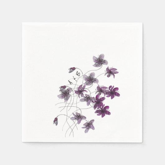 Serviette En Papier Aquarelle violette sauvage peinte à la main (Devant)