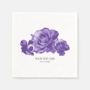Serviette En Papier Aquarelle violette Vintages Roses Mariage élégant