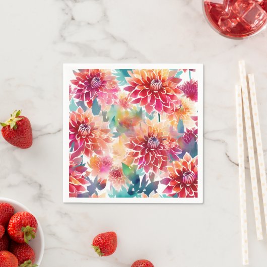 Serviette En Papier Aquarelle vive Dahlia (En situation)