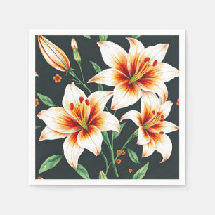 Serviette En Papier Aquarelle vive Lys Motif en blanc