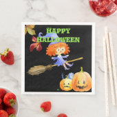 Serviette En Papier Aquarelle volante mignonne sorcière Halloween (En situation)