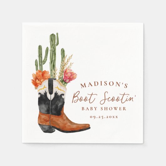 Serviette En Papier Aquarelle Western Boot Scootin' Baby shower (Devant)