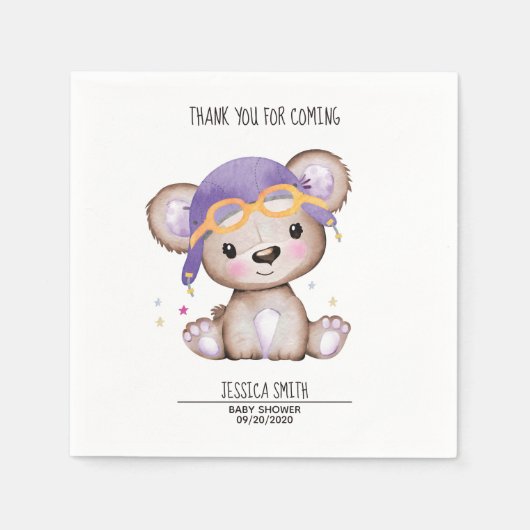 Serviette En Papier Aquarelle Whimsical Girl Pilot Teddy Bear (Devant)