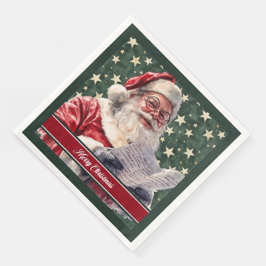 Serviette En Papier Aquarelle Whimsical Santa Claus Cadeaux serviettes (Coin)