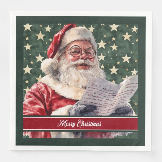 Serviette En Papier Aquarelle Whimsical Santa Claus Cadeaux serviettes (Devant)