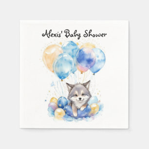 Serviette En Papier Aquarelle Whimsical Wolf Baby shower de loup