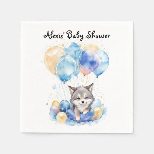 Serviette En Papier Aquarelle Whimsical Wolf Baby shower de loup (Devant)