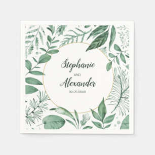 Serviette En Papier Aquarelle Wild Feuilles Hunter Mariage vert