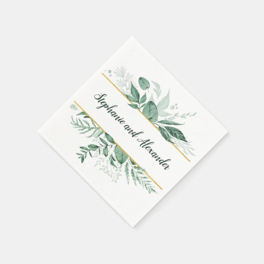 Serviette En Papier Aquarelle Wild Feuilles Hunter Mariage vert (Coin)