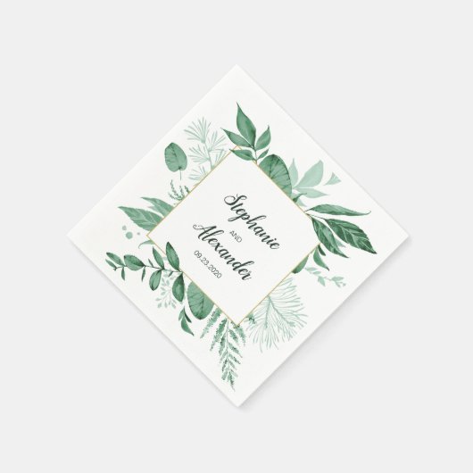 Serviette En Papier Aquarelle Wild Feuilles Hunter Mariage vert (Coin)