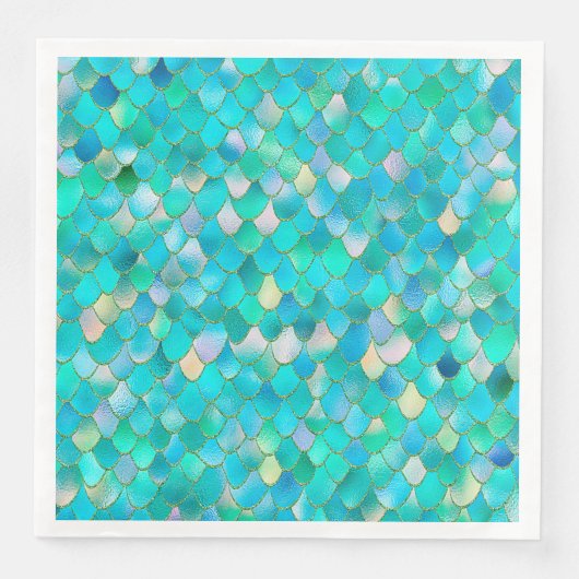 Serviette En Papier Aquarelle Wonky Parties scintillant Turquoise Méta (Devant)