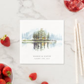 Serviette En Papier Aquarelle Woodland Rustic Lake Mariage (En situation)
