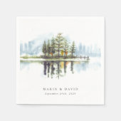 Serviette En Papier Aquarelle Woodland Rustic Lake Mariage (Devant)