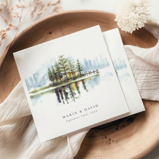 Serviette En Papier Aquarelle Woodland Rustic Lake Mariage