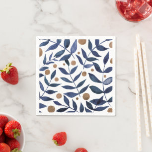 Serviette En Papier Aquarelles et baies - indigo et beige