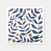 Serviette En Papier Aquarelles et baies - indigo et beige (Devant)