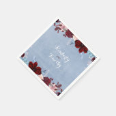 Serviette En Papier Aquarelles florales bleues bordeaux et poussiéreus (Coin)