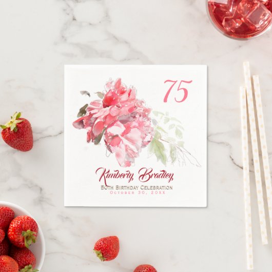 Serviette En Papier Aquarelles Peony originales 75e Anniversaire de fê (En situation)