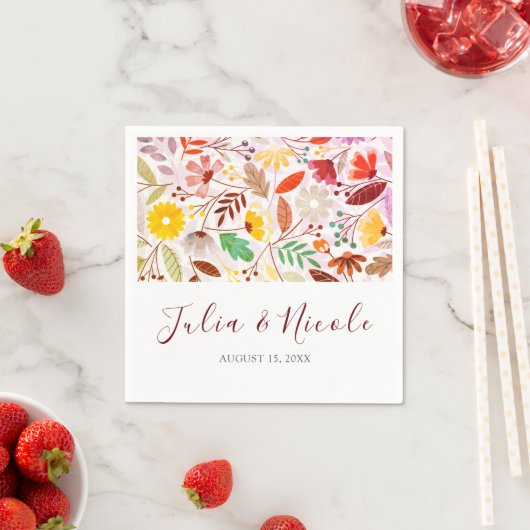 Serviette En Papier Aquarelles vives Fleurs de tulipe d'été Mariage (En situation)