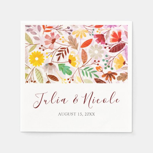 Serviette En Papier Aquarelles vives Fleurs de tulipe d'été Mariage (Devant)