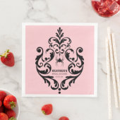 Serviette En Papier Araignée noire et rose sur Damas | Baby Shower (En situation)