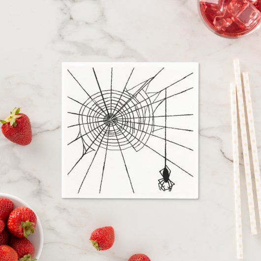 Serviette En Papier Araignée suspendue dans une web Halloween gothique (En situation)