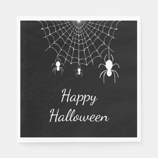 Serviette En Papier Araignées gothiques Simple Noir Blanc Joyeux Hallo (Devant)