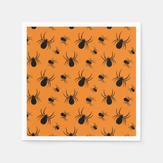 Serviette En Papier Araignées Halloween motif noir et orange (Devant)