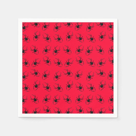 Serviette En Papier Araignées noires en rouge (Devant)